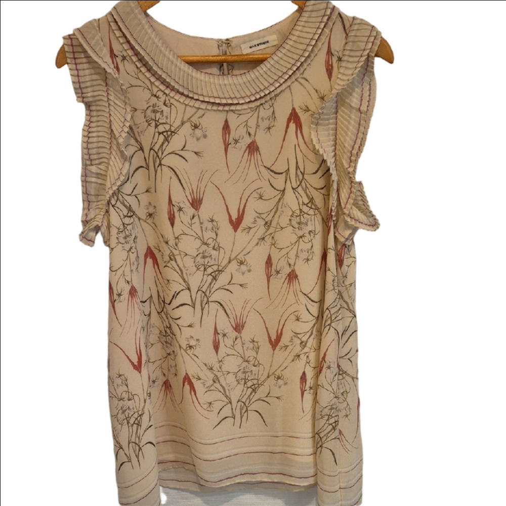 Max Studio Cream Floral Flowey Ruffle Tunic